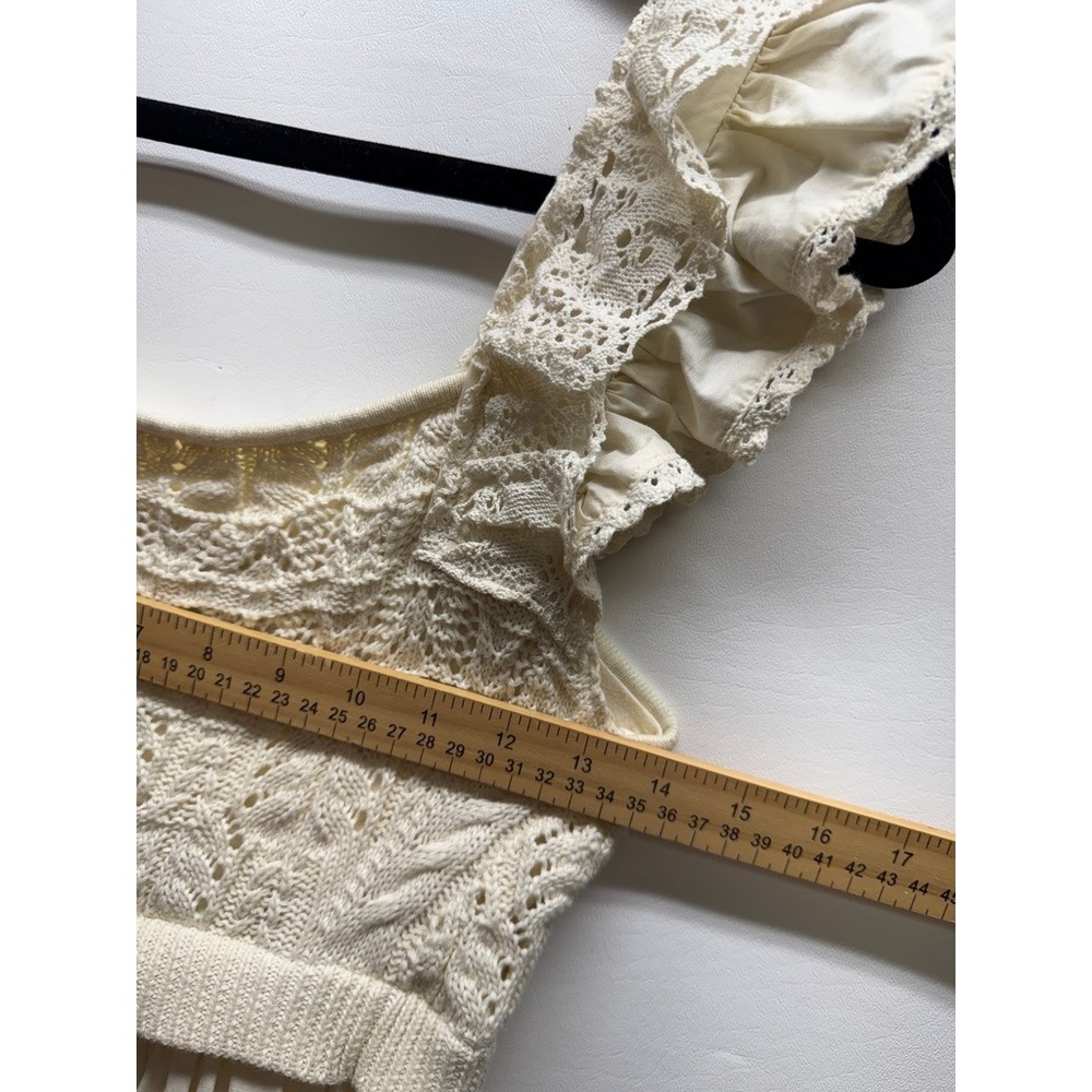 En Saison Mixed Media Mini Dress Womens S Cream Crochet Ruffle Tiered - Picture 3 of 7